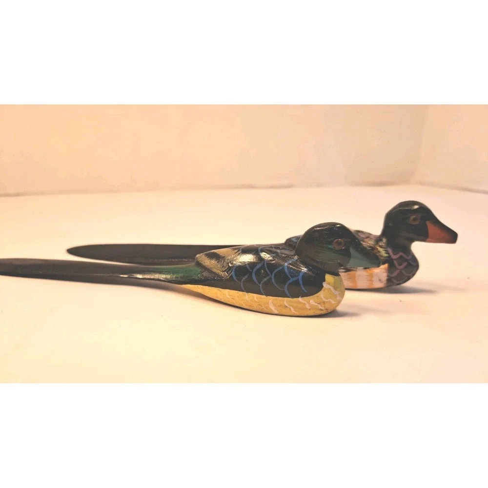 Vintage Avon Two Hand Carved Wood Duck Letter Openers 7.5